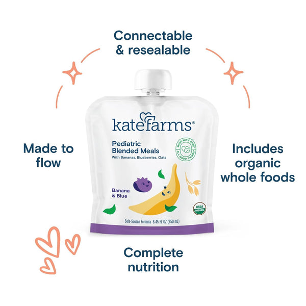KATE FARMS Organic Pediatric Blended Meal — Bananas & Blueberries, 8g Protein, Gluten-Free, 12 Pack
