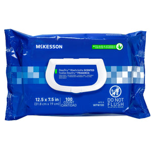 Mckesson StayDry Personal Cleansing Wipe, 7.5 x 12 Inch, White, Scented, 600 Count 76080598