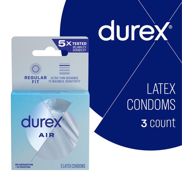 Durex Air Condoms, Extra Thin, Transparent Natural Rubber Latex Condoms for Men, Box of 3 Durex Air Condoms, Extra Thin, Transparent Natural Rubber Latex Condoms for Men, Box of 3