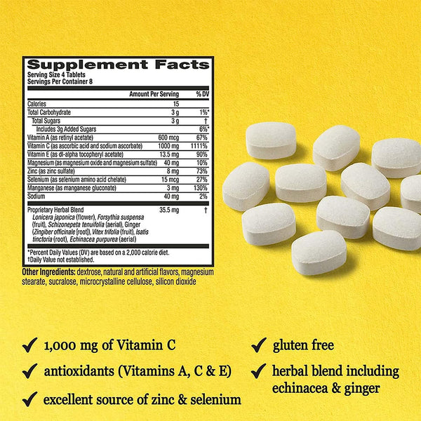 Airborne 1000mg Vitamin C Chewable Tablets with Zinc, Immune Support