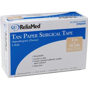 ReliaMed 2" x 10 yds. Tan Tape, Paper, Roll, LatexFree, Pack of 6 40311320