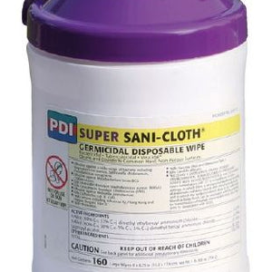 Professional Disposables Super Sani-Cloth Surface Disinfectant: 160 Count, Large, 6" x 6-3/4", Canister, Alcohol Scent