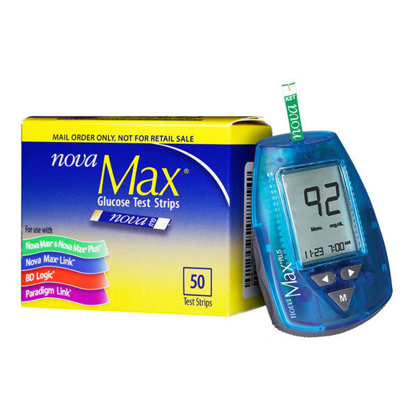 Nova Max Plus Meter & Blood Glucose Test Strip Bundle