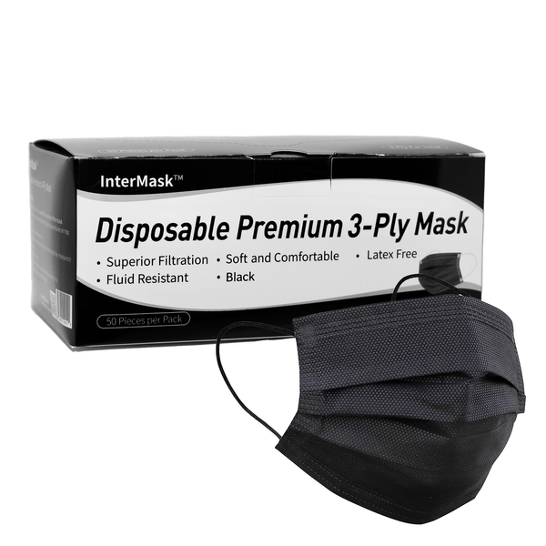 Black, ASTM Level 3 Disposable Face Mask with Earloops, Size: Regular