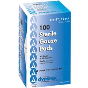 Dynarex Gauze Pad - 4" x 4", Box of 100, 12-Ply 47933586