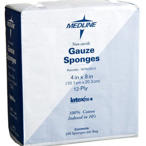 Medline Woven Non-Sterile Gauze Sponges, 8" x 4", 12 ply, 2000 Count
