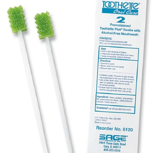 Sage Toothette Plus Oral Swabstick Foam Tip Untreated Case of 200