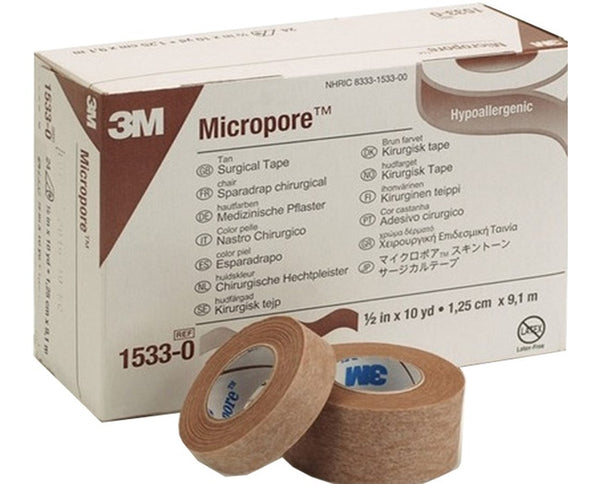 Micropore 1533-0 Medical Tape Skin Friendly Paper 1/2 Inch X 10 Yard Tan  NonSterile. Case of 240