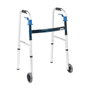 Drive Medical Deluxe Trigger Release Folding Walker with 5" Wheels - Junior, Adjustable Height 26" - 33.5", Aluminum, 350 lbs. Weight Capacity