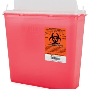 Prevent Sharps Container 2-Piece, 5 Quart Red Base Horizontal Entry Lid, Box of 10