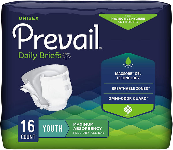 Prevail Unisex Youth Absorbent Briefs, Youth/X-Small, Maximum