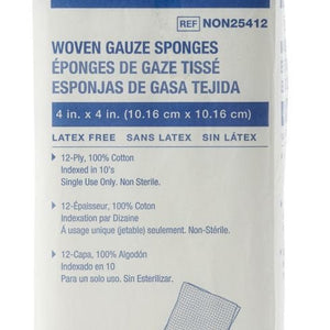 Medline Woven Non-Sterile Gauze Sponges: 4" x 4", 12 ply, 200 Count