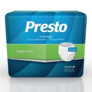 Presto Maximum Absorbency Underwear Large 44" to 58" Waist White Pack of 18 81169494
