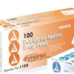 Dynarex Povidone Iodine Prep Pad, Medium, Box of 100