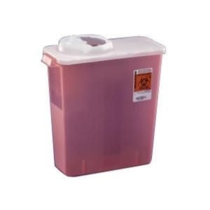 Monoject 1-Piece Multi-purpose Sharps Container 10.89H X 10.56W X 6.75D Inch 8 Quart Red Base /Translucent Lid Vertical Drop Chimney, 1 Count