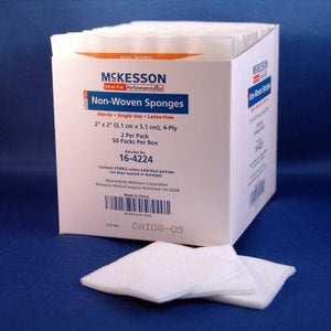 McKesson Non-Woven Sponge Polyester / Rayon 4-Ply 2 X 2 Inch Square Sterile, Box of 100