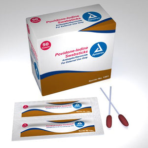 Dynarex Povidone Iodine Swabsticks, 3's, Box of 75