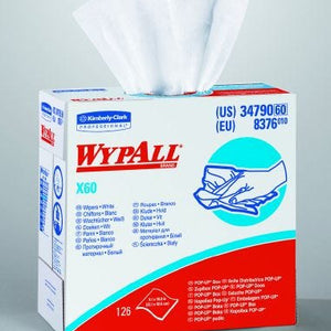 WypAll X60 Task Wipe Light Duty White NonSterile Cellulose / Polypropylene 9-1/10 X 16-4/5 Inch Reusable Case of 1260