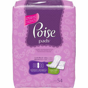 Poise 33590 Moderate Absorbency Incontinence Pads, Long Length, 12.4" Pack of 54 19554665