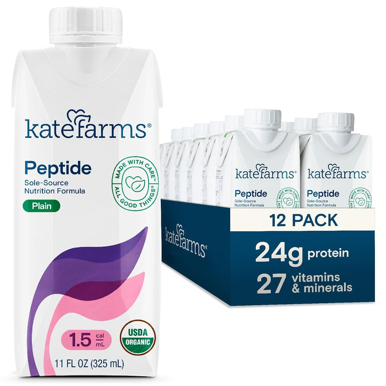 Kate Farms Adult Peptide 1.5 Sole-Source Nutrition Formula, Vanilla and Plain Flavors, Organic Enzymatically Hydrolyzed Plant-Based Protein Drink, Made Without Gluten, Soy, Dairy, or Corn, 11 FL Oz, Pack of 12 or 1 Each 78336010