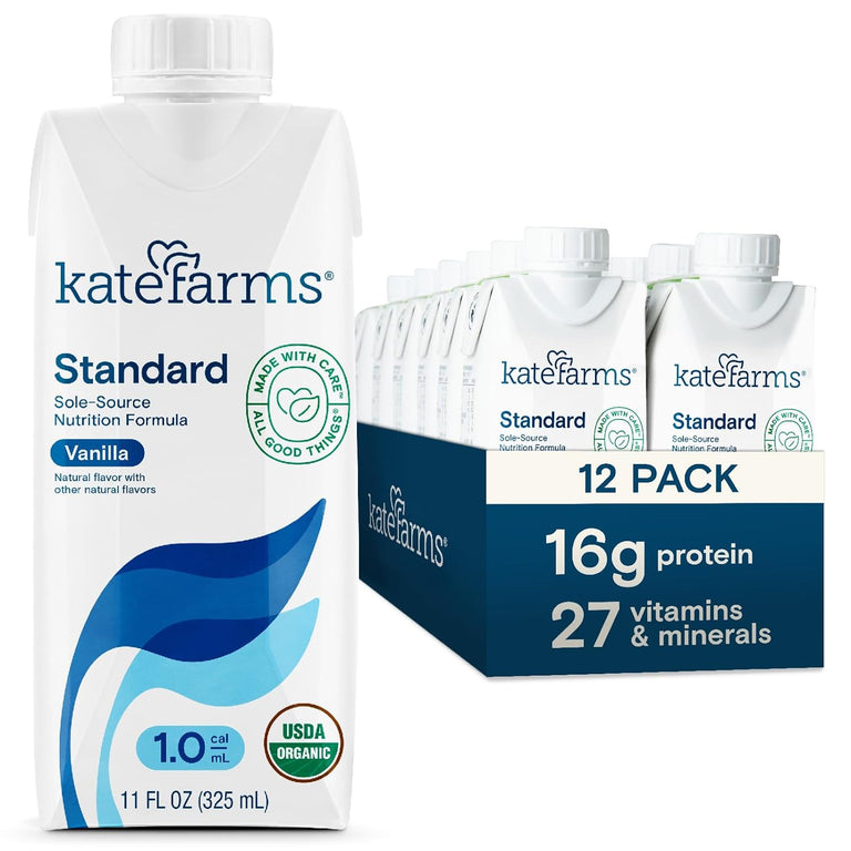 Kate Farms Adult Standard 1.0 Formula, Organic Vegan Plant Based Nutrition Shake, Vanilla, Chocolate, and Plain Flavors, 16G Protein, 28 Vitamins + Minerals, Gluten Free and Non-GMO, 11 FL Oz, Pack of 12 or 1 Each 89518573
