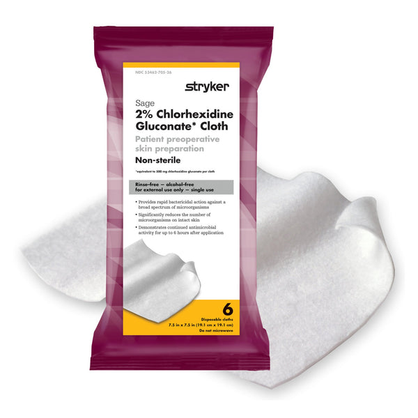 Sage Skin Prep Wipe, 2% Strength CHG (Chlorhexidine Gluconate) NonSterile, Soft Pack, 6 per Pack