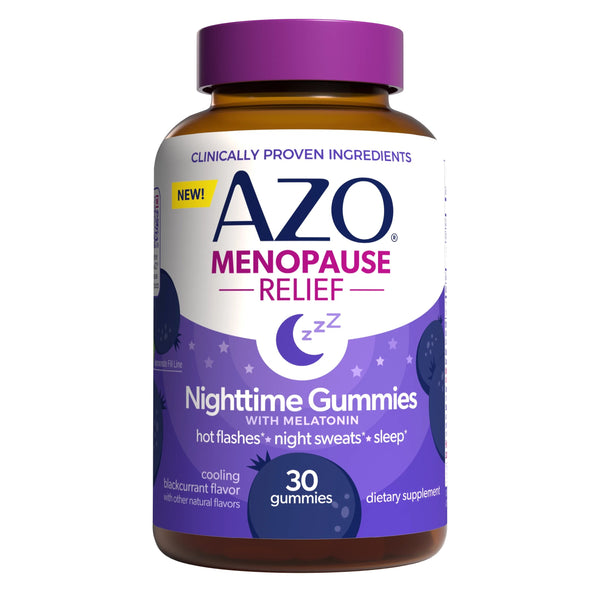 AZO Menopause Relief Nighttime Gummies with Melatonin Daily Supplement, Support for Hot Flashes, Night Sweats & Sleep, 30 Ct