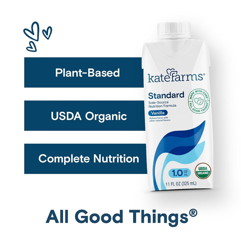 Kate Farms Adult Standard 1.0 Formula, Organic Vegan Plant Based Nutrition Shake, Vanilla, Chocolate, and Plain Flavors, 16G Protein, 28 Vitamins + Minerals, Gluten Free and Non-GMO, 11 FL Oz, Pack of 12 or 1 Each 46924951 89518573