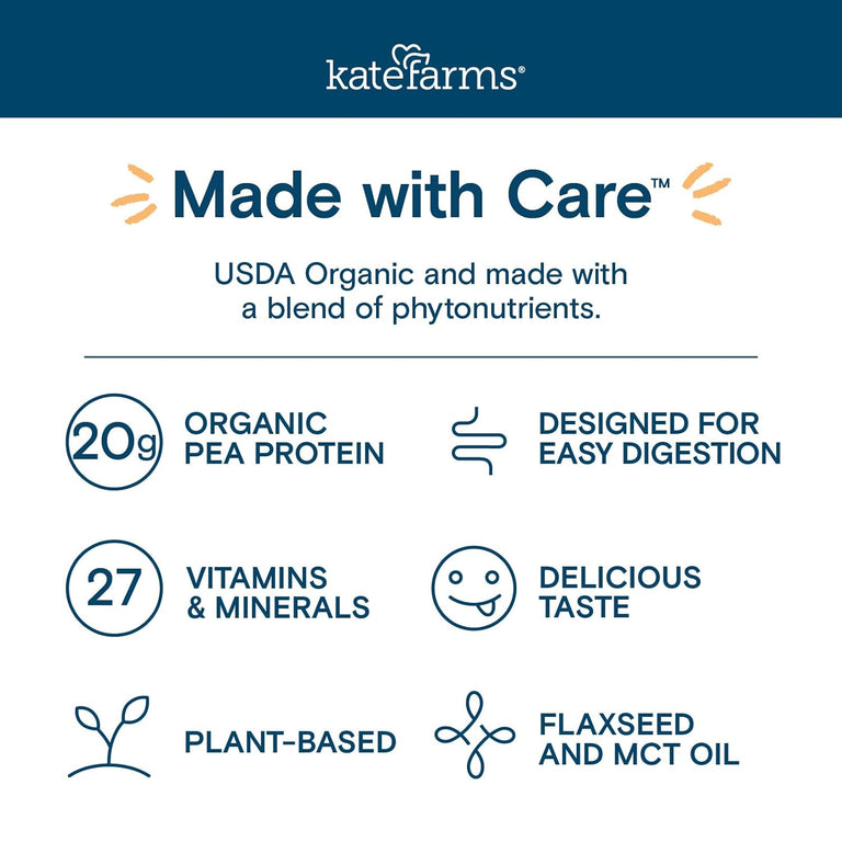 Kate Farms Adult Standard 1.4 Formula, Chocolate, Vanilla, and Plain Flavors, Sole Source Nutrition, Meal-Replacement Shake or Supplemental Drink, Complete Vegan Protein Shake, 11 FL Oz, Pack of 12 or 1 Each 50009417 41511943