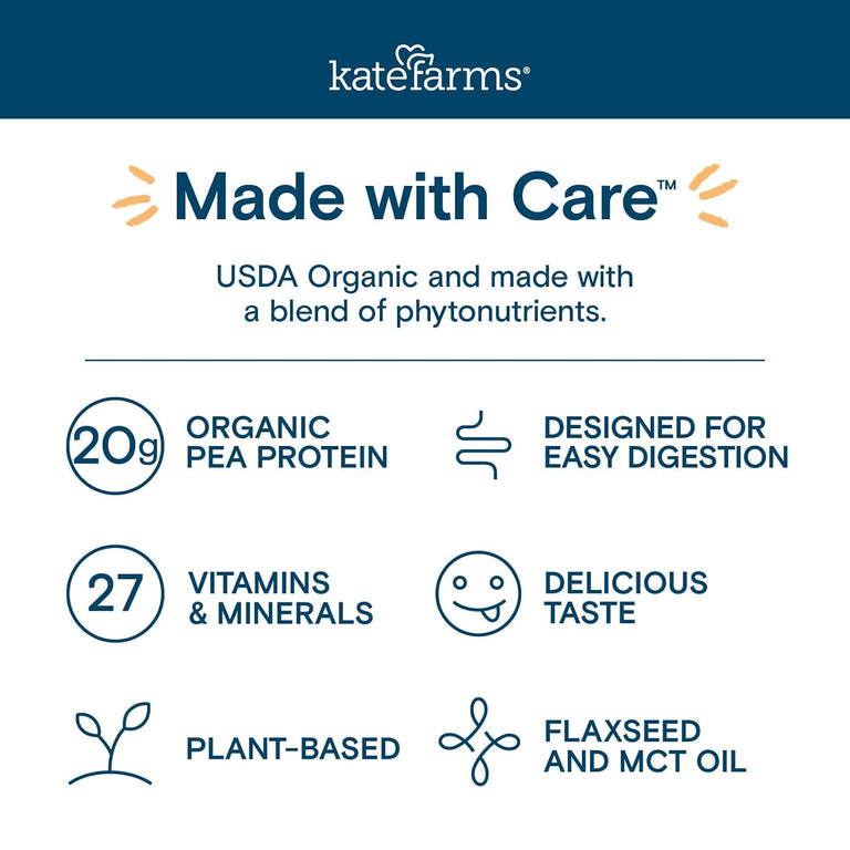 Kate Farms Adult Standard 1.4 Formula, Chocolate, Vanilla, and Plain Flavors, Sole Source Nutrition, Meal-Replacement Shake or Supplemental Drink, Complete Vegan Protein Shake, 11 FL Oz, Pack of 12 or 1 Each 23377621 15525027