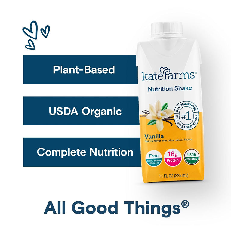 Kate Farms Organic Plant Based Nutrition Shake, Vanilla, Chocolate, and Coffee Flavors, 16g protein, 27 Vitamins and Minerals, Meal Replacement, Protein Shake, Gluten Free, Non-GMO, 11 oz, 11 FL Oz, Pack of 12 or 1 Each 38288507 72432039