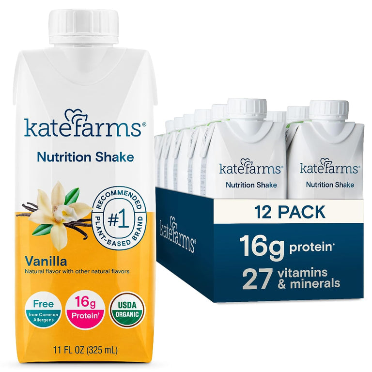 Kate Farms Organic Plant Based Nutrition Shake, Vanilla, Chocolate, and Coffee Flavors, 16g protein, 27 Vitamins and Minerals, Meal Replacement, Protein Shake, Gluten Free, Non-GMO, 11 oz, 11 FL Oz, Pack of 12 or 1 Each 38288507