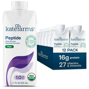 Kate Farms Adult Peptide 1.0 Sole-Source Nutrition Formula, Vanilla and Plain Flavors, Organic Enzymatically Hydrolyzed Plant-Based Protein Drink, Made Without Gluten, Soy, Dairy, or Corn, 11 FL Oz, Pack of 12 or 1 Each 90216277