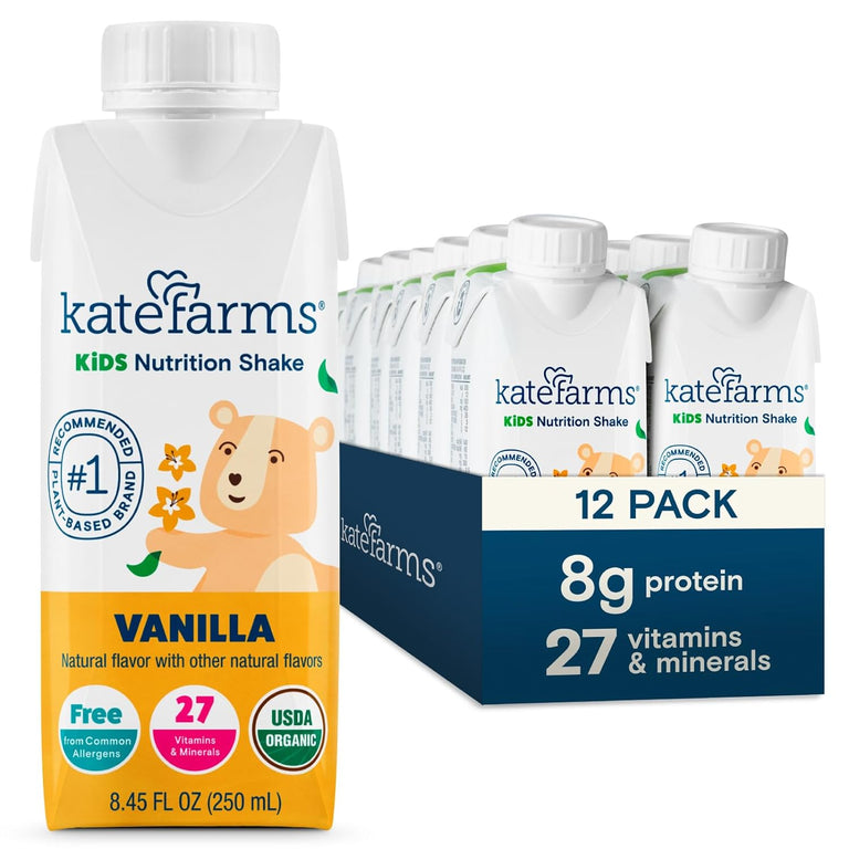 Kate Farms Pediatric Organic Nutrition Shake, Multiple Flavors, 8G of Protein, 27 Vitamins and Minerals, Meal Replacement, Protein Shake, Gluten Free, Non-GMO, 8.45 Fl Oz, Pack of 12 58204931
