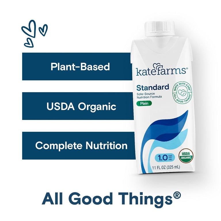 Kate Farms Adult Standard 1.0 Formula, Organic Vegan Plant Based Nutrition Shake, Vanilla, Chocolate, and Plain Flavors, 16G Protein, 28 Vitamins + Minerals, Gluten Free and Non-GMO, 11 FL Oz, Pack of 12 or 1 Each 31467378 57515874