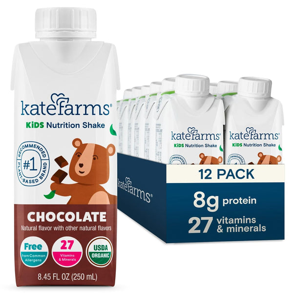 Kate Farms Pediatric Organic Nutrition Shake, Multiple Flavors, 8G of Protein, 27 Vitamins and Minerals, Meal Replacement, Protein Shake, Gluten Free, Non-GMO, 8.45 Fl Oz, Pack of 12 73916748