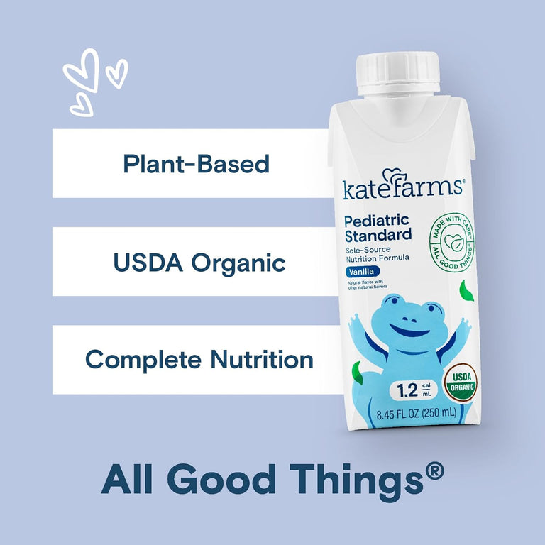 Kate Farms Pediatric Standard 1.2 Formula, Vanilla and Chocolate Flavors, Sole Source Nutrition, Nutritional Supplement Drinks, Feeding Tube Meals, Protein Shakes for Kids, 8.45 FL Oz, Pack of 12 or 1 Each 66702505 23548802