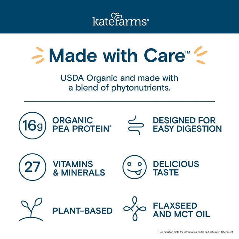 Kate Farms Organic Plant Based Nutrition Shake, Vanilla, Chocolate, and Coffee Flavors, 16g protein, 27 Vitamins and Minerals, Meal Replacement, Protein Shake, Gluten Free, Non-GMO, 11 oz, 11 FL Oz, Pack of 12 or 1 Each 38288507 72432039