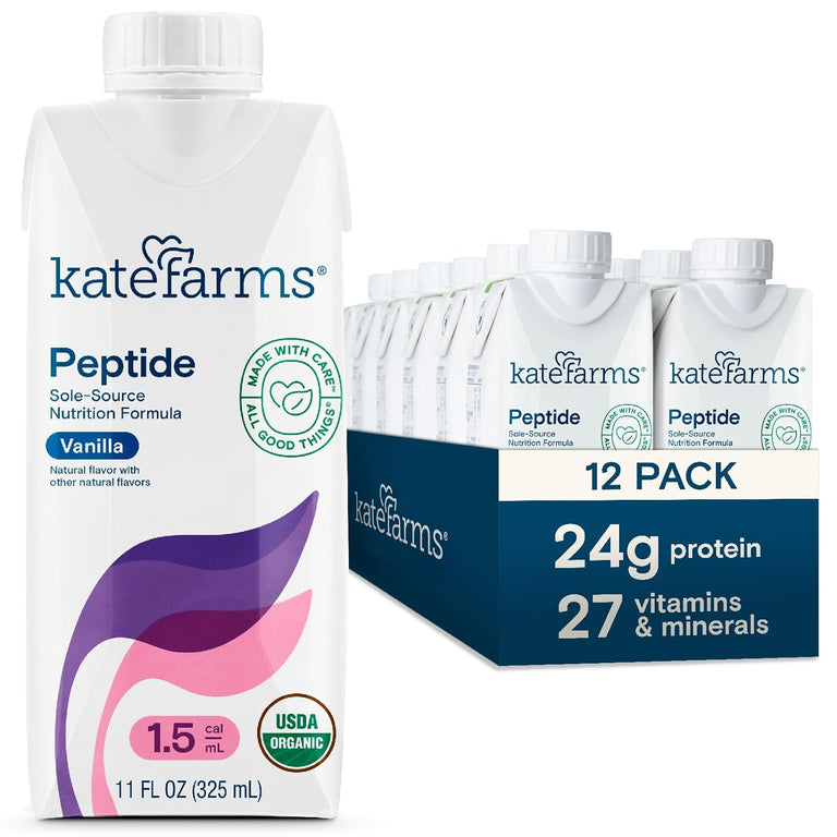 Kate Farms Adult Peptide 1.5 Sole-Source Nutrition Formula, Vanilla and Plain Flavors, Organic Enzymatically Hydrolyzed Plant-Based Protein Drink, Made Without Gluten, Soy, Dairy, or Corn, 11 FL Oz, Pack of 12 or 1 Each 58241201