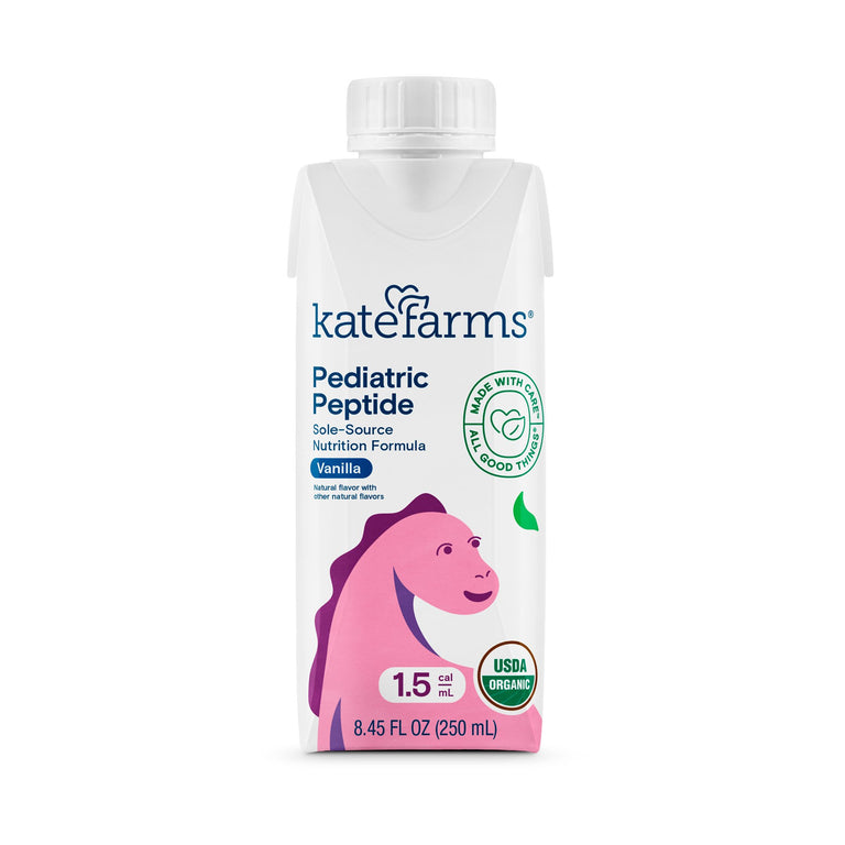 Kate Farms Pediatric Peptide 1.5 Sole-Source Nutrition Formula, Plain and Vanilla Flavors, Organic Enzymatically Hydrolyzed Plant-Based Protein Drink, Meal Replacement for Oral & Tube Feeding, 8.45 FL Oz, Pack of 12 or 1 Each 50360471