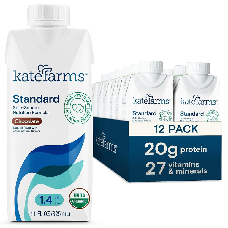 Kate Farms Adult Standard 1.4 Formula, Chocolate, Vanilla, and Plain Flavors, Sole Source Nutrition, Meal-Replacement Shake or Supplemental Drink, Complete Vegan Protein Shake, 11 FL Oz, Pack of 12 or 1 Each 41511943