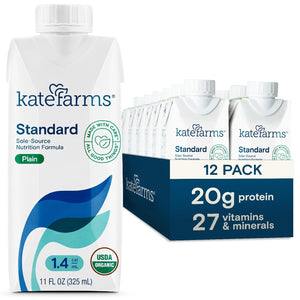 Kate Farms Adult Standard 1.4 Formula, Chocolate, Vanilla, and Plain Flavors, Sole Source Nutrition, Meal-Replacement Shake or Supplemental Drink, Complete Vegan Protein Shake, 11 FL Oz, Pack of 12 or 1 Each 67721660