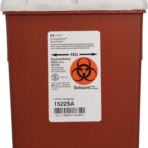 Covidien AutoDrop 1522SA Sharps Container, Red Base, 7-1/4 H X 6-1/2 W X 4-1/2 D Inch, Vertical Entry, 0.55 Gallon 70107264