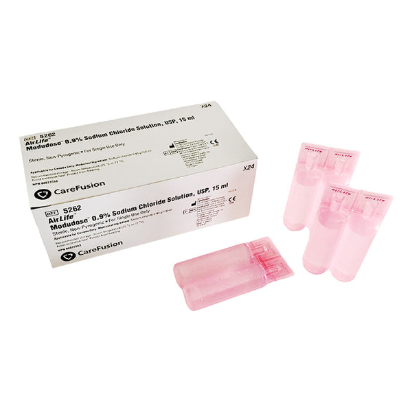 AirLife Modudose Sodium Chloride Respiratory Therapy Solution, Preservative Free 0.9% Solution 15 mL, Box of 24