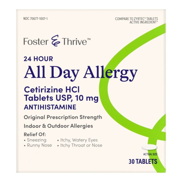 Foster & Thrive Cetirizine Allergy Relief, 10 mg Strength Tablet, 30 per Bottle 76969362