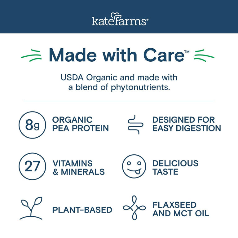 Kate Farms Pediatric Organic Nutrition Shake, Multiple Flavors, 8G of Protein, 27 Vitamins and Minerals, Meal Replacement, Protein Shake, Gluten Free, Non-GMO, 8.45 Fl Oz, Pack of 12 85278924