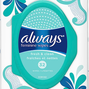 Always Feminine Wipes, Fresh & Clean, Soft Pack, 32 Count 41296071