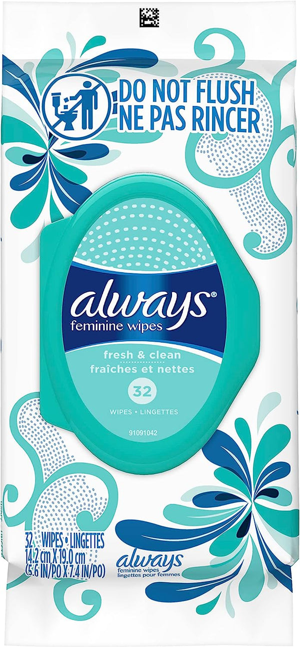 Always Feminine Wipes, Fresh & Clean, Soft Pack, 32 Count 41296071