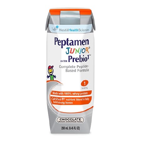 Peptamen Junior With Prebio Oral Supplement / Tube Feeding Formula, Chocolate, 250mL, Carton, Ready to Use, Case of 24 18035505
