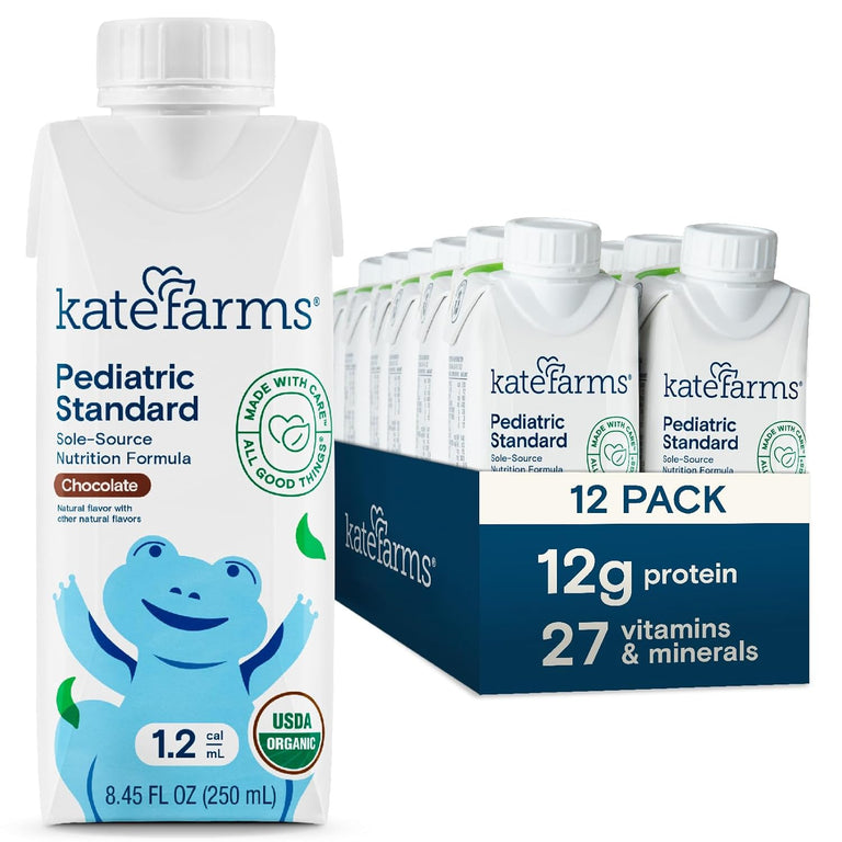 Kate Farms Pediatric Standard 1.2 Formula, Vanilla and Chocolate Flavors, Sole Source Nutrition, Nutritional Supplement Drinks, Feeding Tube Meals, Protein Shakes for Kids, 8.45 FL Oz, Pack of 12 or 1 Each 75112656